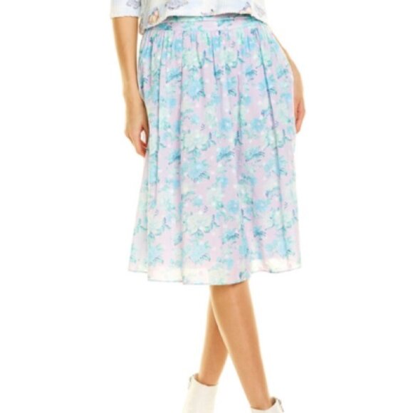 LoveShackFancy Dresses & Skirts - LoveShackFancy Chanson Midi Skirt in Size 0 Aqua Blue Lavender Floral